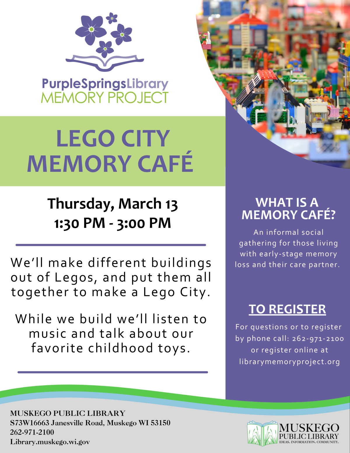 Lego City Memory Cafe March 13 at 1:30 PM